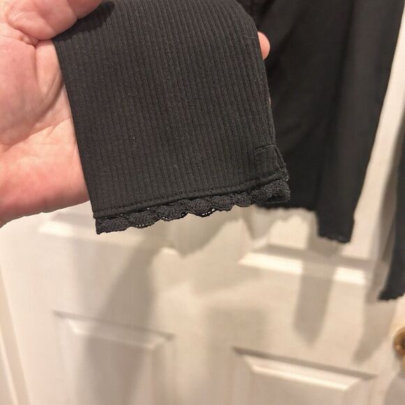 J. Crew Scoopneck Lace Trim‎ Henley Button Down Black Size Large Cotton Modal - Picture 4 of 6